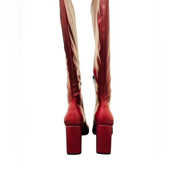 Madden Girl Wise Bordeaux Knee High Boots 6.5 Wide Calf Block Heel Wine NWOT - Picture 7 of 16